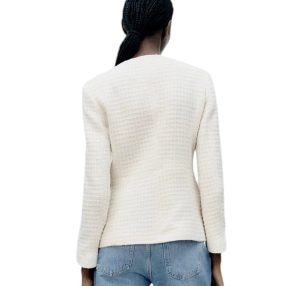 K1. Zara Cream Textured Weave Double Breasted Button Blazer - Picture 2 of 9